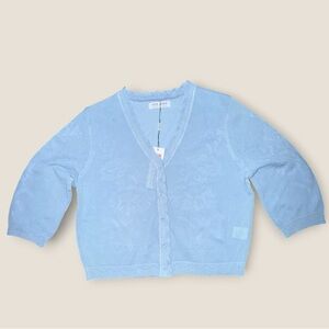 Kate Kasin Blue Knit Cardigan Sweater Womens L Button Front Cropped NWT